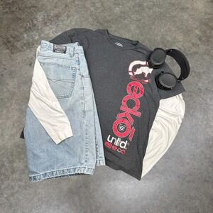 Mens Ecko Unltd Graphic T-Shirt 2XL Charcoal Grey Y2K Rhino Streetwear Tee